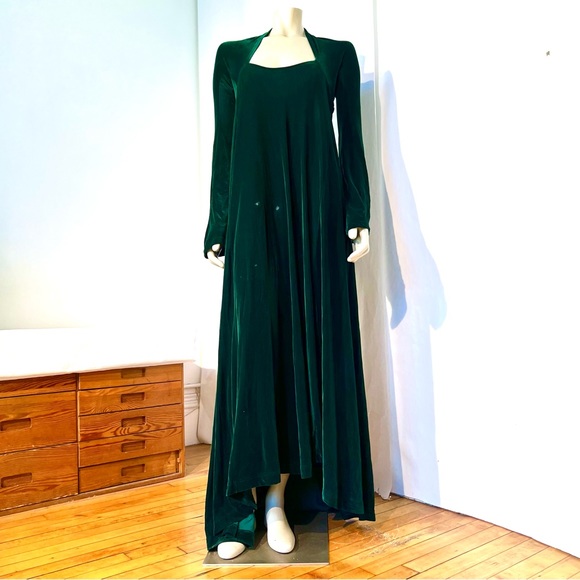 ROMAN KEFLAY VINTAGE OLIVE GREEN STRETCH VELVET - Picture 6 of 12